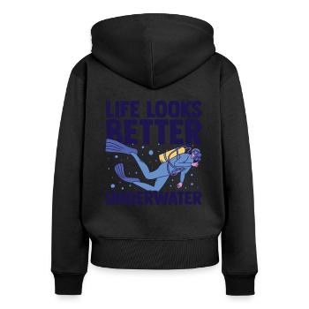 Life Looks Better Underwater Scuba Diver Diving Sn - Frauen Premium Bio Zip Hoodie - Schwarz - Hinten - Julia (174cm)