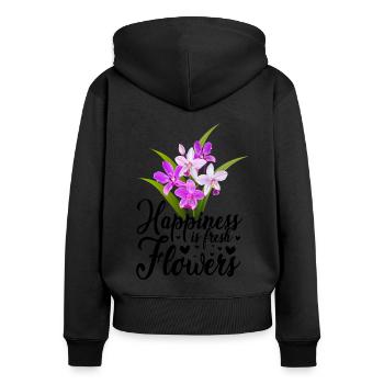 Happiness Is Fresh Flowers Gardener Botancial Plan - Frauen Premium Bio Zip Hoodie - Schwarz - Hinten - Julia (174cm)