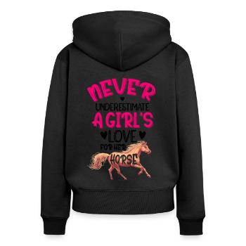 Never Underestimate A Girl's Love For Her Horse Eq - Frauen Premium Bio Zip Hoodie - Schwarz - Hinten - Julia (174cm)