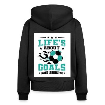 Life's About Goals And Assits Indoor Soccer Player - Frauen Premium Bio Zip Hoodie - Schwarz - Hinten - Julia (174cm)