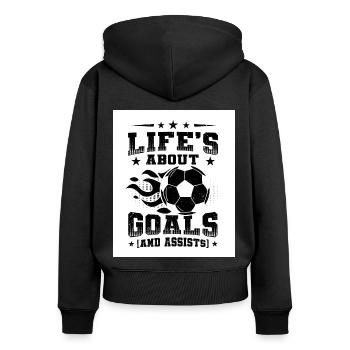 Life's About Goals And Assits Indoor Soccer Player - Frauen Premium Bio Zip Hoodie - Schwarz - Hinten - Julia (174cm)
