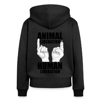 Animal Liberation Human Liberation Animal Lover Zo - Frauen Premium Bio Zip Hoodie - Schwarz - Hinten - Julia (174cm)