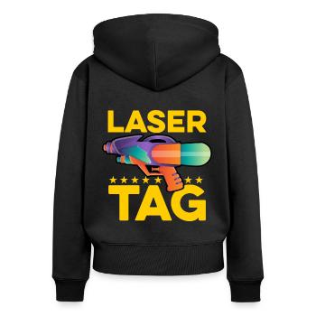 Retro Graphic Lasertag Player Lasertag Phaser Lase - Frauen Premium Bio Zip Hoodie - Schwarz - Hinten - Julia (174cm)