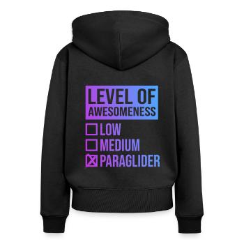 Level Of Awesomeness Low Medium Paraglider Paragli - Frauen Premium Bio Zip Hoodie - Schwarz - Hinten - Julia (174cm)