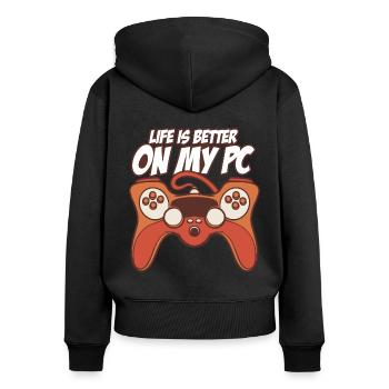Life Is Better On My Pc Gaming Gamer Video Game Pl - Frauen Premium Bio Zip Hoodie - Schwarz - Hinten - Julia (174cm)