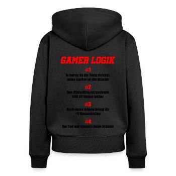 Gamer Logik Videospieler Gamer Gaming Zocken Zocke - Frauen Premium Bio Zip Hoodie - Schwarz - Hinten - Julia (174cm)