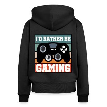 I'd Rather Be Gaming Video Game Player Gamer Nerd - Frauen Premium Bio Zip Hoodie - Schwarz - Hinten - Julia (174cm)
