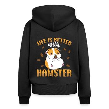 Life Is Better With A Hamster Animal Lover Hamster - Frauen Premium Bio Zip Hoodie - Schwarz - Hinten - Julia (174cm)