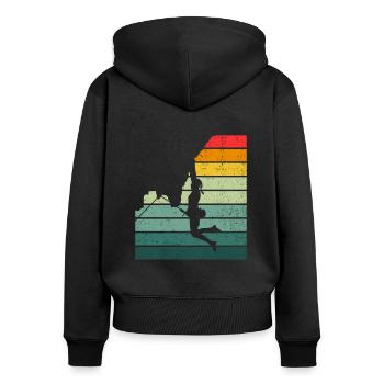 Retro Graphic Climbing Bouldering Rock Climber Mou - Frauen Premium Bio Zip Hoodie - Schwarz - Hinten - Julia (174cm)