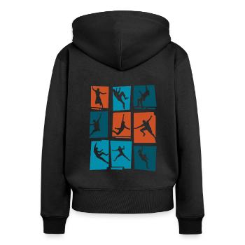 Retro Graphic Climbing Bouldering Rock Climber Mou - Frauen Premium Bio Zip Hoodie - Schwarz - Hinten - Julia (174cm)