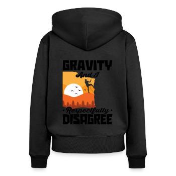 Gravity And I Respectfully Disagree Bouldering Roc - Frauen Premium Bio Zip Hoodie - Schwarz - Hinten - Julia (174cm)