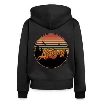 Retro Graphic Hiking Hiker Mountaineering Trekking - Frauen Premium Bio Zip Hoodie - Schwarz - Hinten - Julia (174cm)