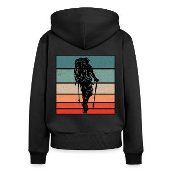 Retro Graphic Hiking Hiker Mountaineering Trekking - Frauen Premium Bio Zip Hoodie - Schwarz - Hinten - Julia (174cm)