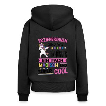 Erzieherinnen Sind Wie Einhörner Einfach Magisch V - Frauen Premium Bio Zip Hoodie - Schwarz - Hinten - Julia (174cm)