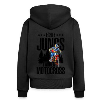 Echte Jungs Fahren Motocross Motorradfahrer Enduro - Frauen Premium Bio Zip Hoodie - Schwarz - Hinten - Julia (174cm)