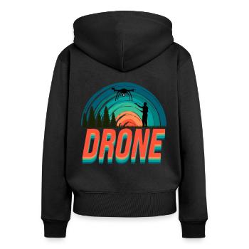 Retro Graphic Drone Flying Quadcopter Pilot RC Dro - Women's Premium Organic Zip Hoodie - black - Back - Julia (174cm)