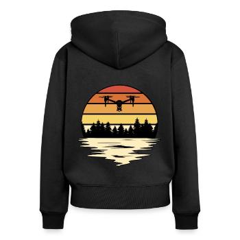 Retro Graphic Drone Flying Quadcopter Pilot RC Dro - Women's Premium Organic Zip Hoodie - black - Back - Julia (174cm)