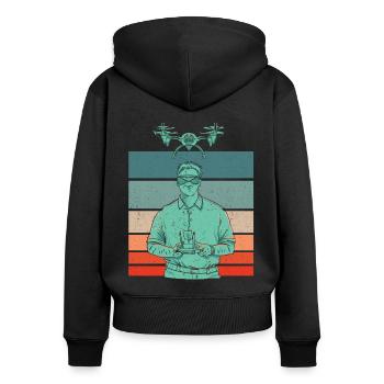 Retro Graphic Drone Flying Quadcopter Pilot RC Dro - Women's Premium Organic Zip Hoodie - black - Back - Julia (174cm)