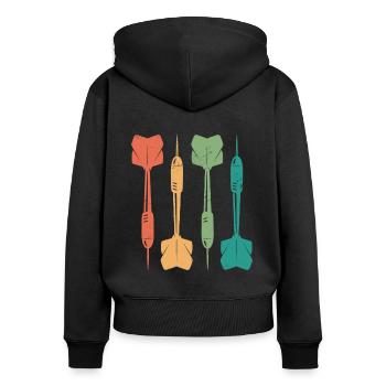 Retro Graphic Dart Player Darts Dartboard Bullseye - Women's Premium Organic Zip Hoodie - black - Back - Julia (174cm)