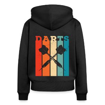 Retro Graphic Dart Player Darts Dartboard Bullseye - Women's Premium Organic Zip Hoodie - black - Back - Julia (174cm)