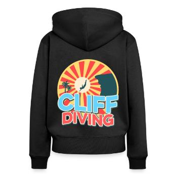Retro Graphic Cliff Diver Cliff Diving Tombstoning - Women's Premium Organic Zip Hoodie - black - Back - Julia (174cm)