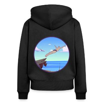 Retro Graphic Cliff Diver Cliff Diving Tombstoning - Women's Premium Organic Zip Hoodie - black - Back - Julia (174cm)