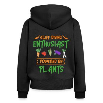 Cliff Diving Enthusiast Powered By Plants Cliff Di - Women's Premium Organic Zip Hoodie - black - Back - Julia (174cm)