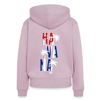 La Havane, Cuba - Sweat à capuche zippé Premium bio Femme - rose poudré - Dos - Julia (174cm)