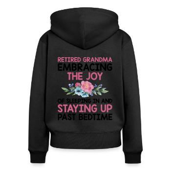 Grand-mère retraitée Pension de retraite Grand-mère Reti - Sweat à capuche zippé Premium bio Femme - noir - Dos - Julia (174cm)