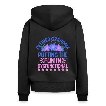 Grand-mère retraitée Pension de retraite Grand-mère Reti - Sweat à capuche zippé Premium bio Femme - noir - Dos - Julia (174cm)