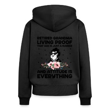 Grand-mère retraitée Pension de retraite Grand-mère Reti - Sweat à capuche zippé Premium bio Femme - noir - Dos - Julia (174cm)