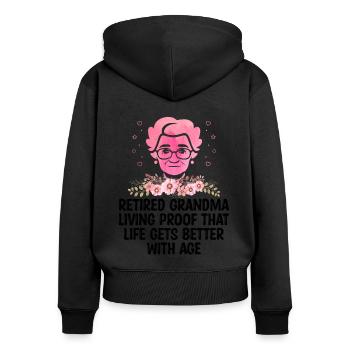 Grand-mère retraitée Pension de retraite Grand-mère Reti - Sweat à capuche zippé Premium bio Femme - noir - Dos - Julia (174cm)