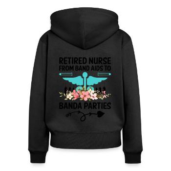 Grand-mère retraitée Pension Infirmière infirmière en soins infirmiers - Sweat à capuche zippé Premium bio Femme - noir - Dos - Julia (174cm)