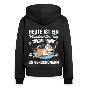 Hundepflege für Hundefriseurin Hundefriseur Groome - Frauen Premium Bio Zip Hoodie - Schwarz - Hinten - Julia (174cm)