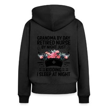 Grand-mère retraitée Pension Infirmière infirmière en soins infirmiers - Sweat à capuche zippé Premium bio Femme - noir - Dos - Julia (174cm)