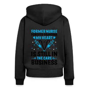 Grand-mère retraitée Pension Infirmière infirmière en soins infirmiers - Sweat à capuche zippé Premium bio Femme - noir - Dos - Julia (174cm)