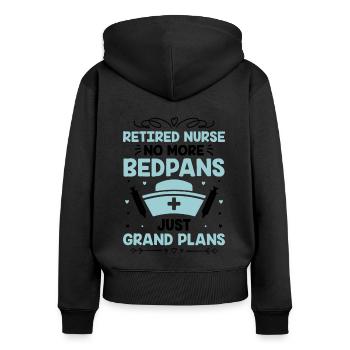 Grand-mère retraitée Pension Infirmière infirmière en soins infirmiers - Sweat à capuche zippé Premium bio Femme - noir - Dos - Julia (174cm)