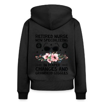 Grand-mère retraitée Pension Infirmière infirmière en soins infirmiers - Sweat à capuche zippé Premium bio Femme - noir - Dos - Julia (174cm)