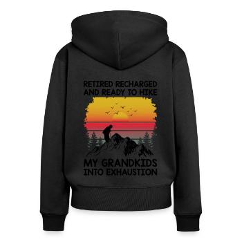 Hiking Retired Grandma Pensioner Pension Hiker Tre - Women's Premium Organic Zip Hoodie - black - Back - Julia (174cm)