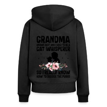 Amoureux des chats Grand-mère retraitée Retraité Propriétaire de chat Chat - Sweat à capuche zippé Premium bio Femme - noir - Dos - Julia (174cm)