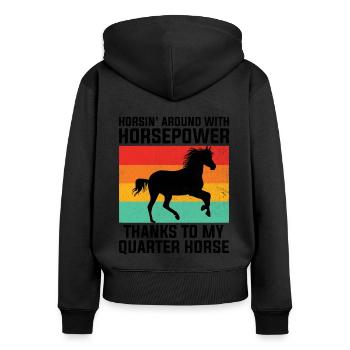 American Quarter Horse Equestrian Horse Lover Hors - Sweat à capuche zippé Premium bio Femme - noir - Dos - Julia (174cm)