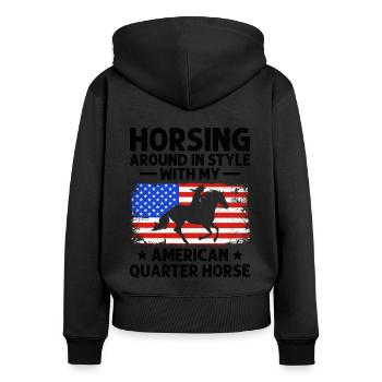 American Quarter Horse Equestrian Horse Lover Hors - Women's Premium Organic Zip Hoodie - black - Back - Julia (174cm)