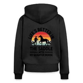 American Quarter Horse Equestrian Horse Lover Hors - Women's Premium Organic Zip Hoodie - black - Back - Julia (174cm)