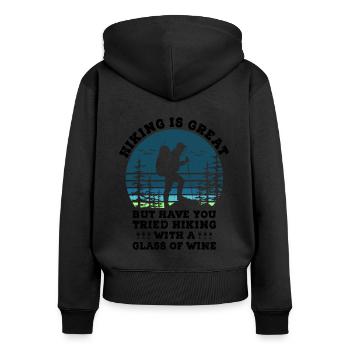 Wandern Natur Trekking Bergsteigen Wanderer Outdoo - Frauen Premium Bio Zip Hoodie - Schwarz - Hinten - Julia (174cm)