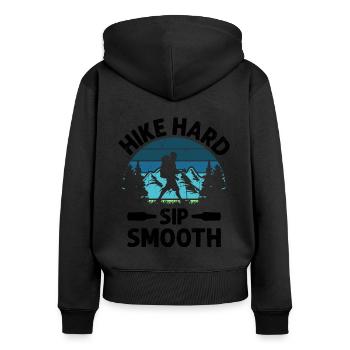 Wandern Natur Bergsteigen Trekking Outdoor Wandern - Frauen Premium Bio Zip Hoodie - Schwarz - Hinten - Julia (174cm)