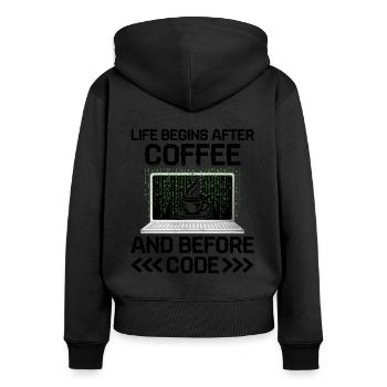 Café Codage Programmeur Codeur Développeur Nerd Coff - Sweat à capuche zippé Premium bio Femme - noir - Dos - Julia (174cm)