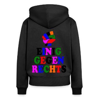 Einig gegen rechts - Frauen Premium Bio Zip Hoodie - Schwarz - Hinten - Julia (174cm)