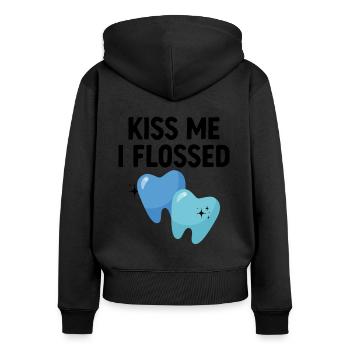 Küss mich ich Zahnseide Zahnarzt Zahnheilkunde Zahn D - Frauen Premium Bio Zip Hoodie - Schwarz - Hinten - Julia (174cm)