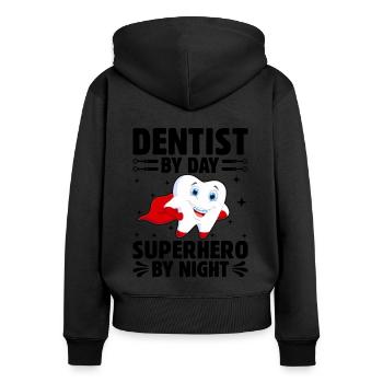 Dentiste Le jour Super-héros La nuit Dentisterie dentaire - Sweat à capuche zippé Premium bio Femme - noir - Dos - Julia (174cm)