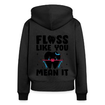 Fil dentaire comme vous le pensez dentiste dentisterie dentaire de - Sweat à capuche zippé Premium bio Femme - noir - Dos - Julia (174cm)